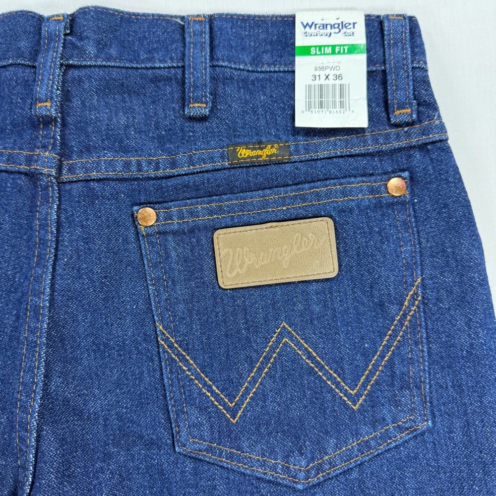 Wrangler Cowboy Cut Slim Fit Jeans Blue Denim Raw Custom Hem 936PWD 31 Mens